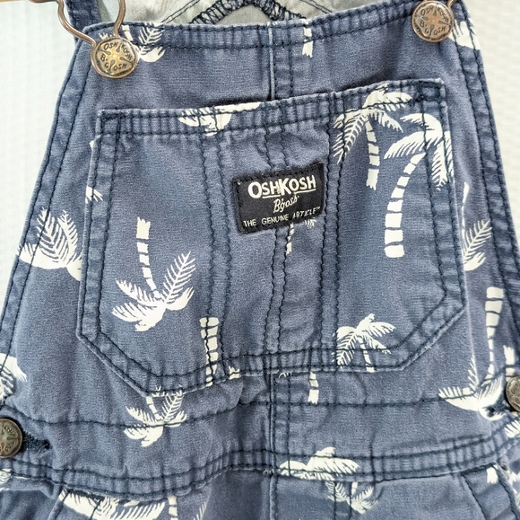 OshKosh Blue and White Palmtree Canvas Carpenter Shortalls - 24M - Picture 4 of 8